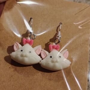 Cute White and Pink Cat Earrings